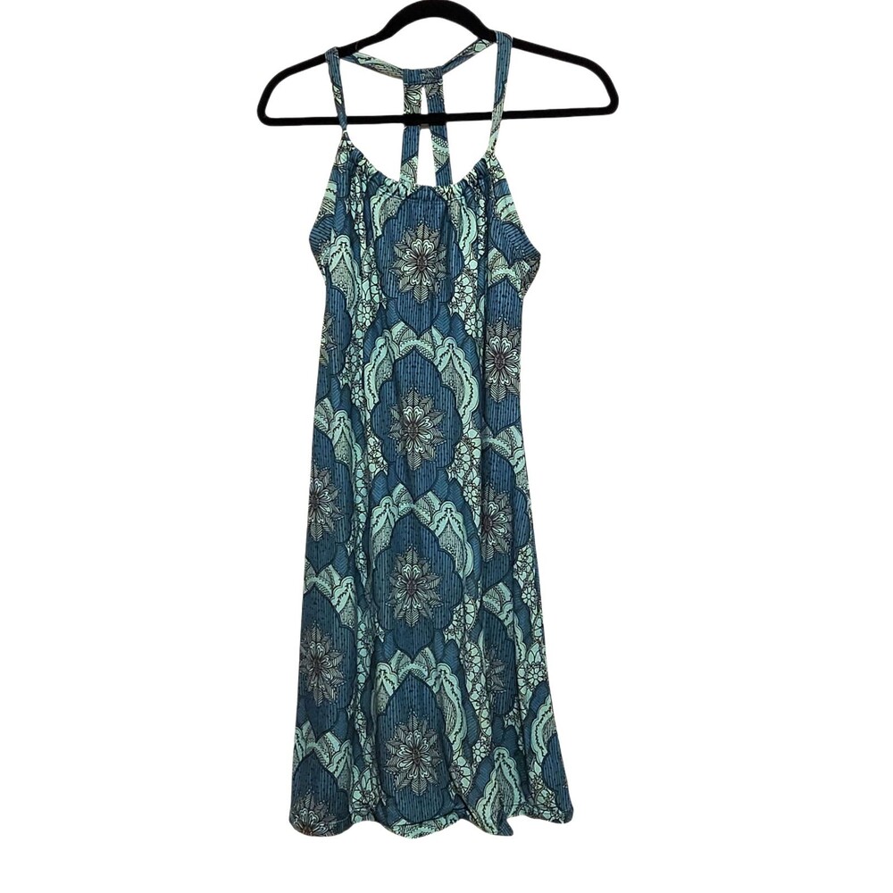 Prana Blue Patterned Maxi Dress with Strappy Back